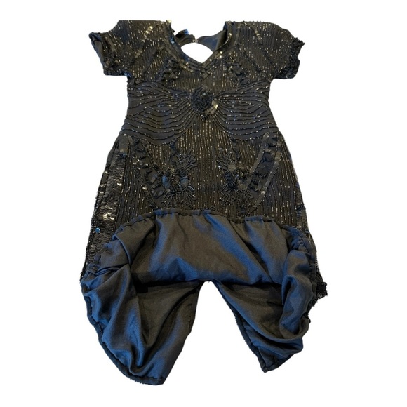 Stenay Vintage 80s Black Silk Beaded Sequin Midi Cocktail Party Small Gatsby - Picture 14 of 16